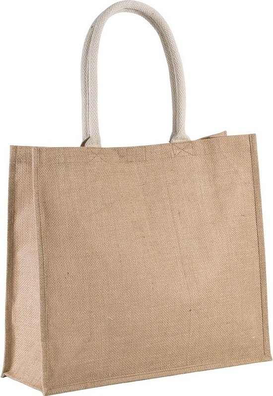 Jute boodschappen strandtas - 1x - beige - 42 x 36 cm - Strandartikelen beach bags/shoppers - 22 liter
