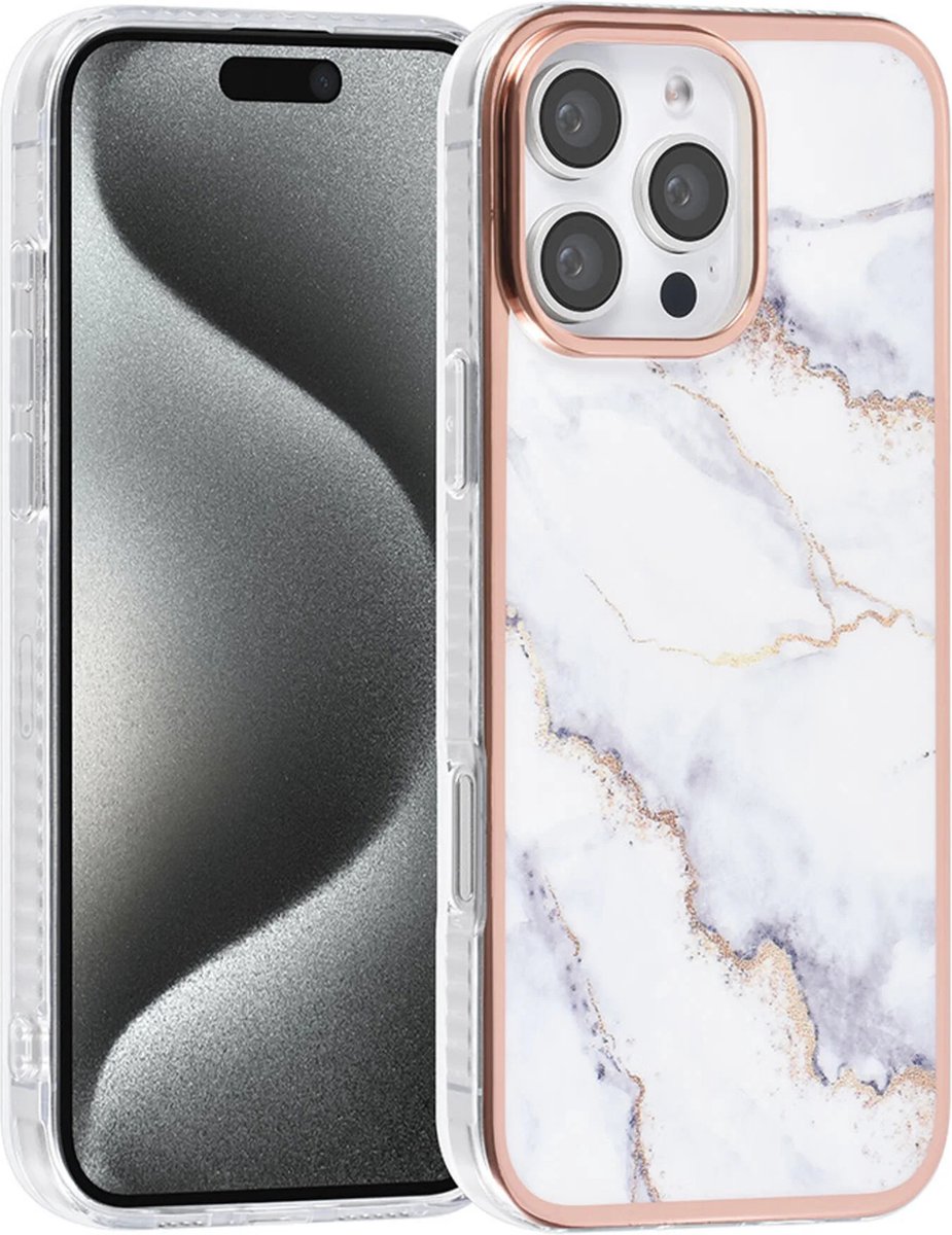 TUNIQ - iPhone 16 Pro - Backcover hoesje - Silicone - Marmer Wit Goud