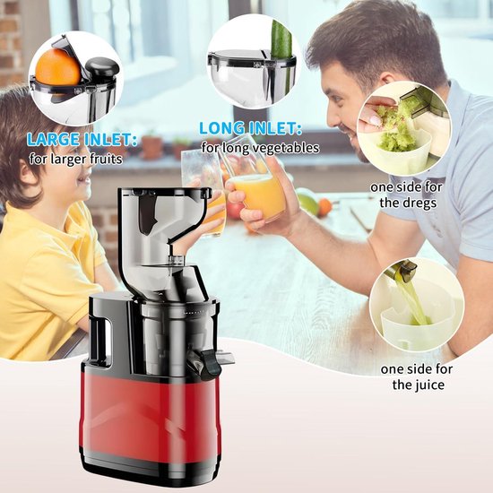 Elektrische sapcentrifuge voor groente en fruit - 500 W - 2 inlaten - 2 uitlaten - 37 rpm - slowjuicer - verse sappen - kleine sapmaker sapcentrifuge groenten en fruit — afbeelding 4
