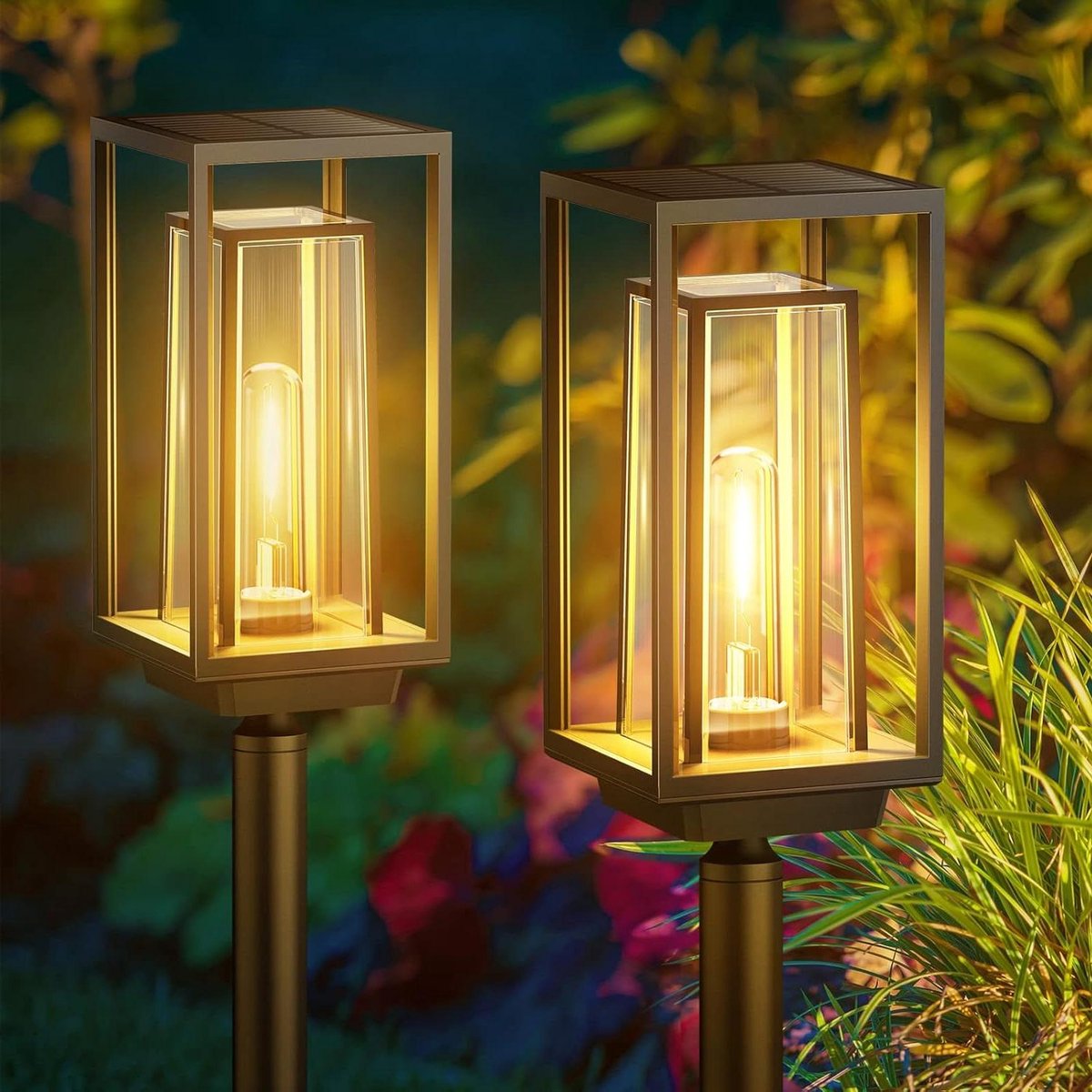 Zonnelampen voor buiten tuin - Moderne tuinverlichting op zonne-energie - 2 stuks - Langere werktijd - Extreem helder - IP65 waterdicht - Tuindecoratie tuinverlichting op zonneenergie