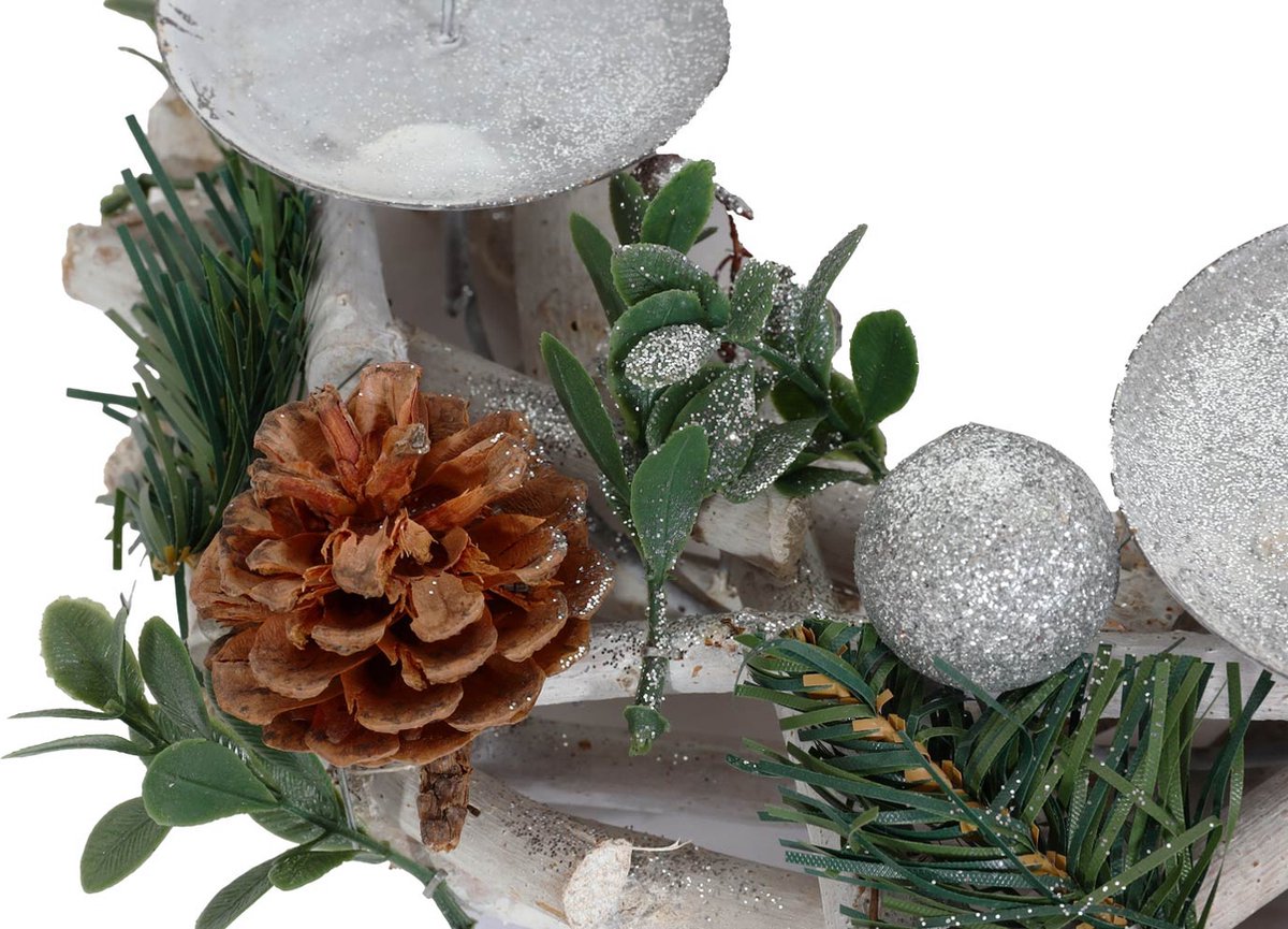 Adventskrans MCW-M12, adventsarrangement tafelkrans kerstdecoratie tafeldecoratie hout zilver wit Ø 30cm ~ zonder kaarsen – foto 6