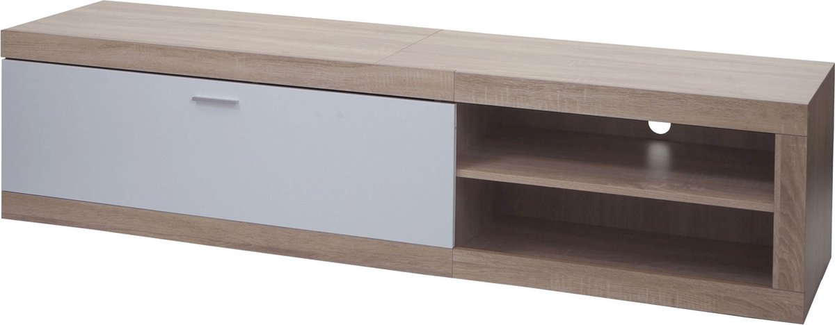 MCW TV-rek MCW-L33, TV-standaard TV-tafel lowboard TV-kast ladekast, hout 43x180x41cm opbergvak, eiken-look, wit bruin