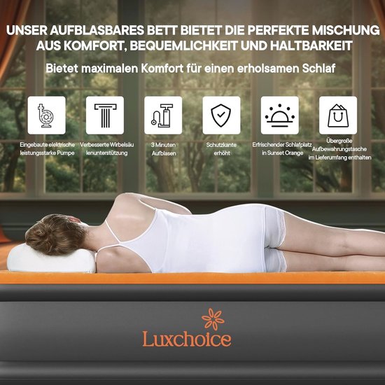Zelfopblazend luchtbed voor 2 personen met geïntegreerde elektrische pomp - Premium opblaasbaar matras voor camping en thuisgebruik — afbeelding 2