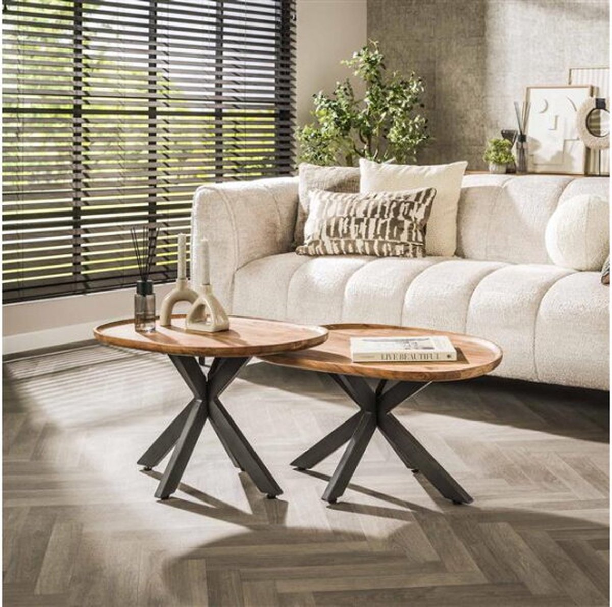 Meubelplaats Salontafel spider set van 2 organisch acacia - naturel massief acacia naturel Naturel