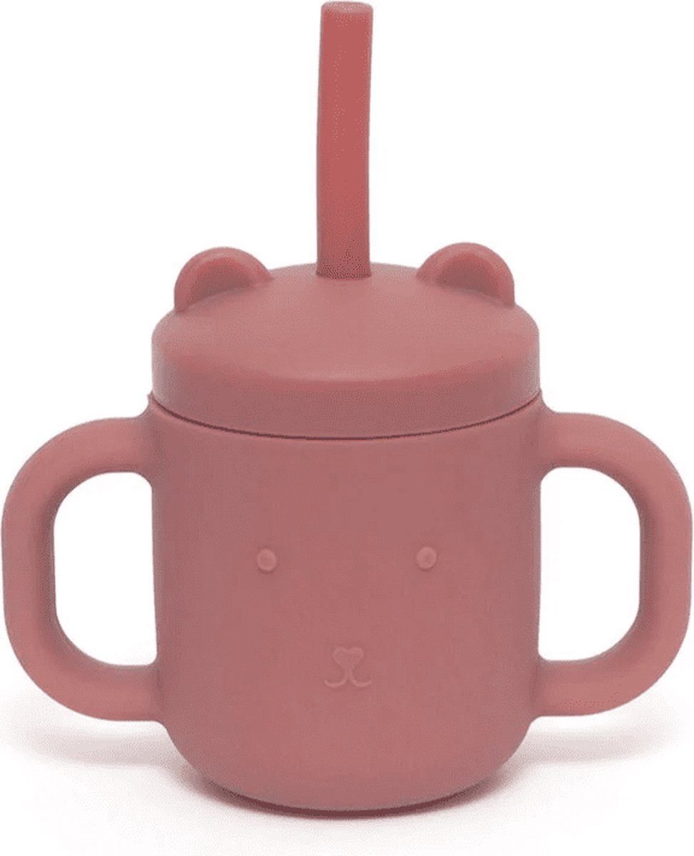 Goedkoopste Beker met siliconen rietje en handvaten Mahogany Rose - Petit Monkey