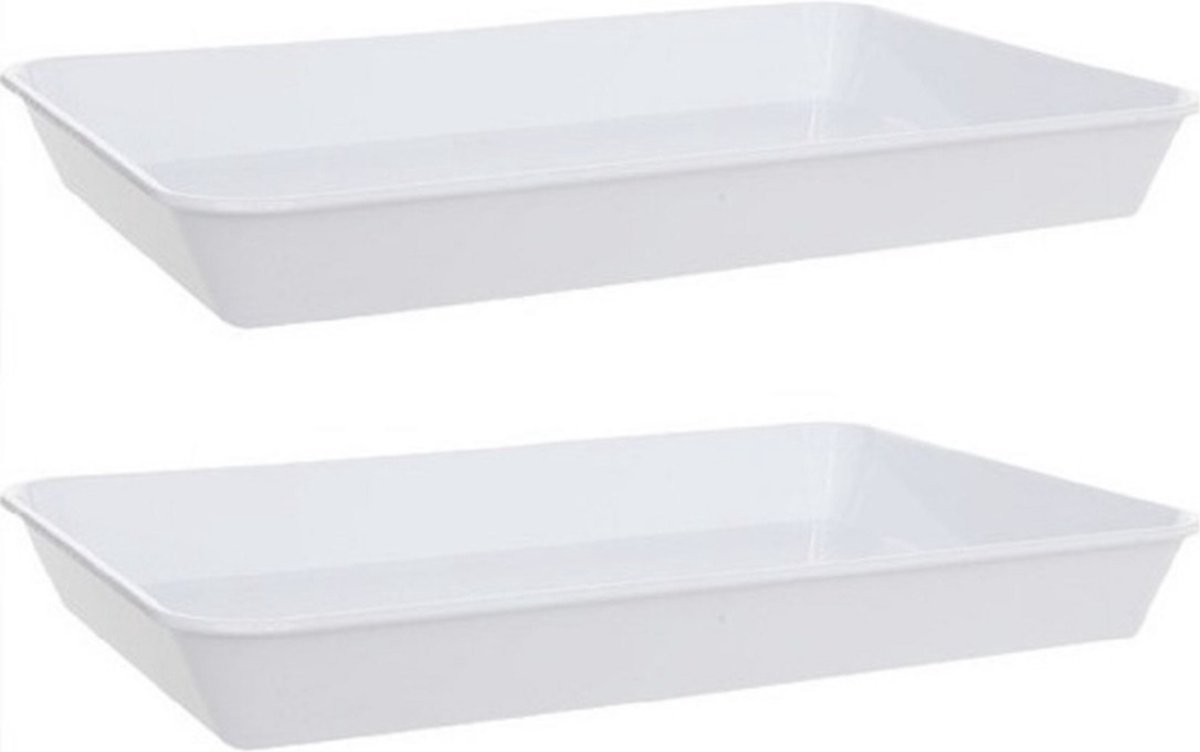 Horeca Dienblad - Set van 2x stuks - diep - hoge randen - wit - kunststof - 35 x 24 cm