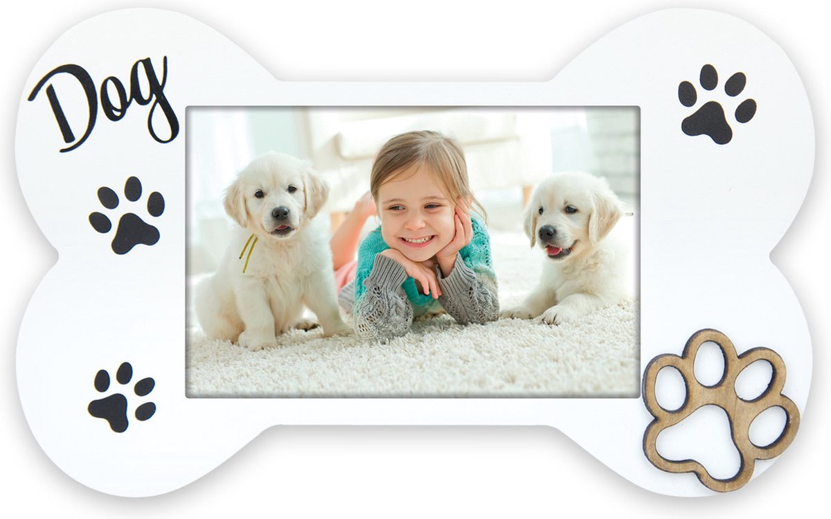 Zep Fotolijstje hond thema - 20 x 25 x 3 cm - geschikt voor een foto van 10 x 15 cm - Hout