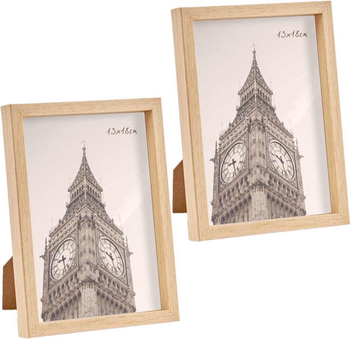 Arte r Fotolijst - 2x stuks - houtlook - kunststof/glas - 15 x 20 cm - voor foto van 13 x 18 cm - staand/hangend Camel bruin