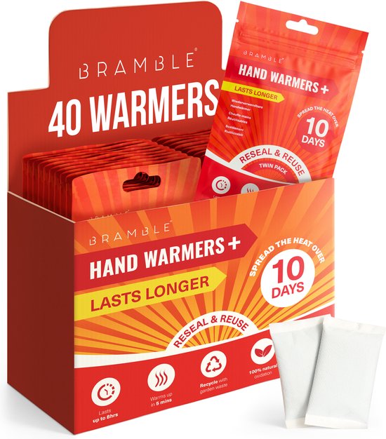 Foto: Bramble 40 handwarmers herbruikbaar 8 uur warmte over 10 dagen warmtepads voor handschoenen fietsen golf