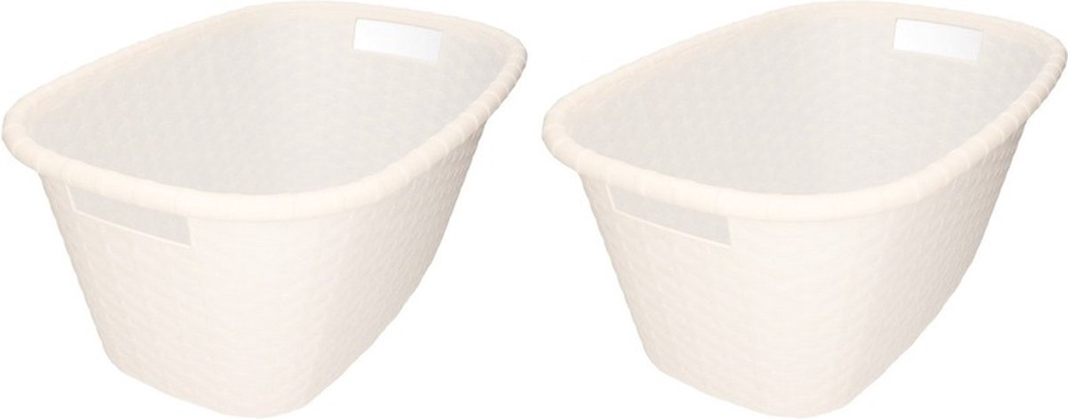 Goedkoopste Kunststof wasmand - 2x - wit - 35 liter - 60 x 40 x 25 cm - manden voor wasgoed