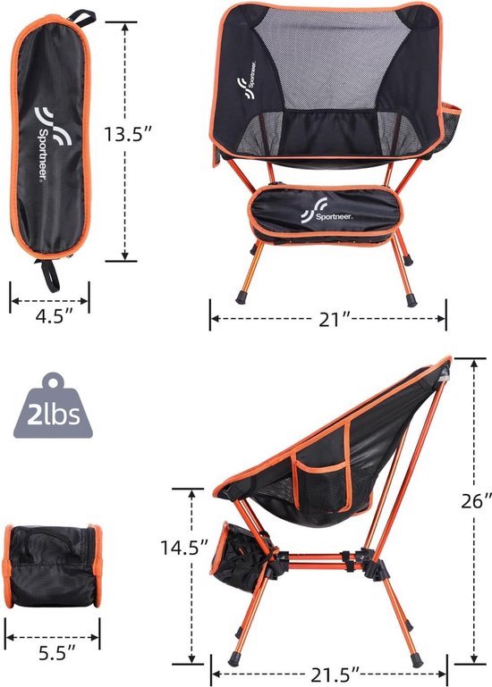 Naturehike Draagbare Campingstoel Ultralichte Opvouwbare Stoel Vrijetijdsstoel voor Vissen Picknicken en Wandelen (Zwart L
