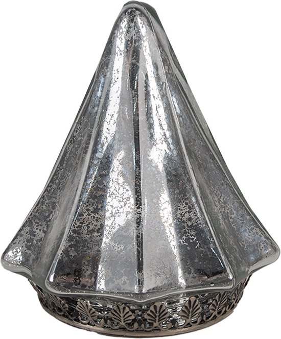 Clayre & Eef Kerstdecoratie met LED-verlichting Kerstboom Ø 14x16 cm Zilverkleurig Glas