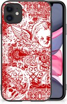 Back Case TPU Siliconen Hoesje Geschikt voor iPhone 11 GSM Hoesje met Zwarte rand Angel Skull Red