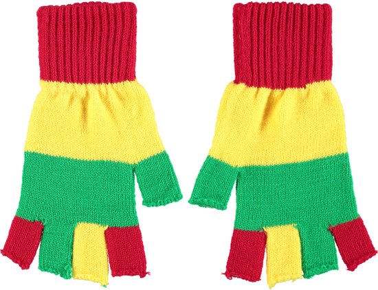 Apollo - Vingerloze handschoenen - Handschoenen carnaval - handschoenen carnaval rood/geel/groen - one size - Vingerloze handschoenen uniseks - fingerless gloves