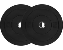 RYZOR Halterschijven set van 2 x 20 kg – Gewichtschijven – Bumper plates – Bankdrukken – Halterset – Halterschijf 20 kg – Gewichten set voor halterstangen – Geschikt voor Olympische halterstang met diameter 50 mm – Rubber – Zwart