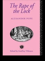 Boek kaft met de titel "The Rape of the Lock" door Alexander Pope. Roze met een illustratie van een 18e-eeuwse scène.
