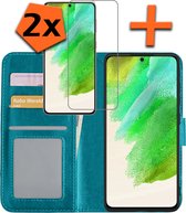 Samsung Galaxy S21 FE Hoesje Bookcase Met 2x Screenprotector - Samsung S21 FE 2x Screenprotector - Samsung Galaxy S21 FE Book Case Met 2x Screenprotector Turquoise