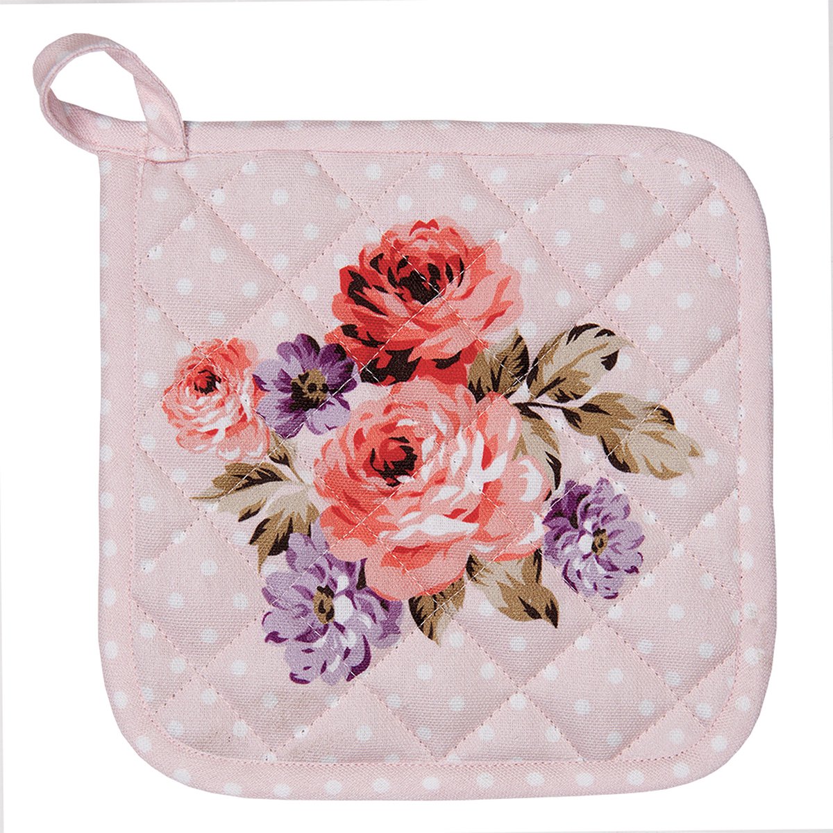 Clayre & Eef Pannenlap 20x20 cm Roze Paars Katoen Bloemen