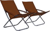 vidaXL Strandstoelen 2 st inklapbaar stof bruin