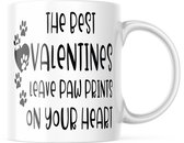 Valentijn Mok met tekst: The best valentines leave paw prints on your heart | Valentijn cadeau | Valentijn decoratie | Grappige Cadeaus | Koffiemok | Koffiebeker | Theemok | Theebe