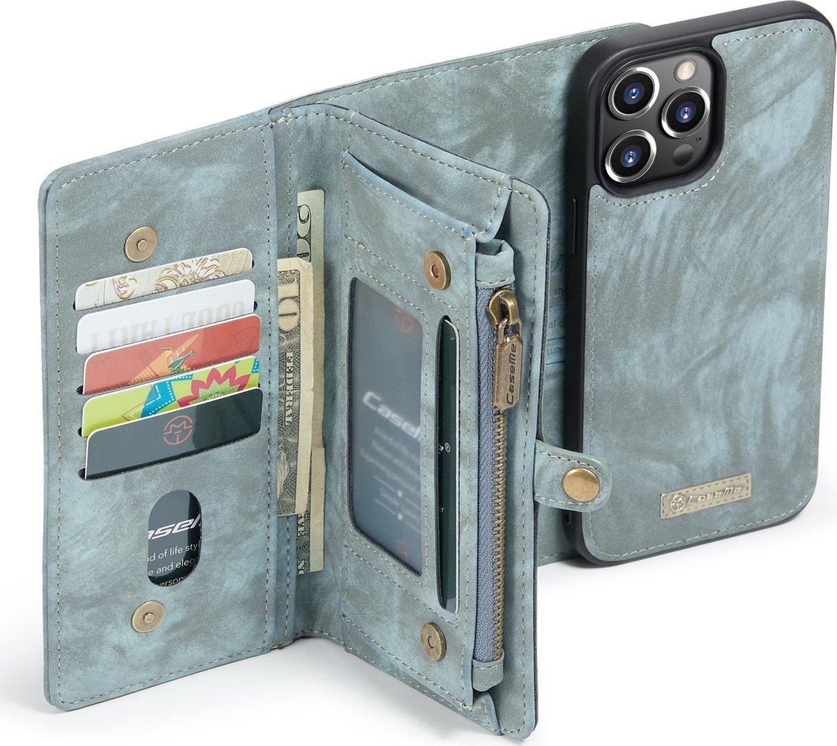 Caseme Luxe Wallet 2in1 Bookcase voor de iPhone 13 Pro - Blauw