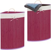 Relaxdays 2x panier à linge modèle d'angle bambou - 60 litres - couvercle - bac à linge - triangulaire - violet