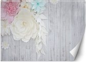 Trend24 - Behang - Hout En Bloemen - Vliesbehang - Behang Woonkamer - Fotobehang - 100x70 cm - Incl. behanglijm