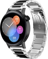 Stalen Smartwatch bandje - Geschikt voor  Huawei Watch GT 3 42mm stalen band - zilver/zwart - 42mm - Strap-it Horlogeband / Polsband / Armband