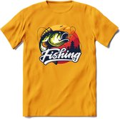 Fishing - Vissen T-Shirt | Grappig Verjaardag Vis Hobby Cadeau Shirt | Dames - Heren - Unisex | Tshirt Hengelsport Kleding Kado - Geel - M