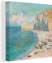 Canvas Schilderij The beach and the falaise d'Amont - schilderij van Claude Monet - 50x50 cm - Wanddecoratie