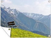 Tuin decoratie Zitbank in de bergen van de Alpen, Liechtenstein - 40x30 cm - Tuindoek - Buitenposter