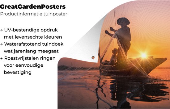 Affiche jardin - Toile Posters de jardin extérieur - Pêcheur au coucher du soleil - 120x80 cm - Jardin