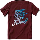 Keeo Calm Go Fishing - Vissen T-Shirt | Grappig Verjaardag Vis Hobby Cadeau Shirt | Dames - Heren - Unisex | Tshirt Hengelsport Kleding Kado - Burgundy - L