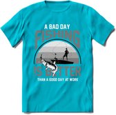 A Bad Day Fishing - Vissen T-Shirt | Grijs | Grappig Verjaardag Vis Hobby Cadeau Shirt | Dames - Heren - Unisex | Tshirt Hengelsport Kleding Kado - Blauw - 3XL