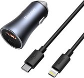 Baseus Fast Charge Autolader - Autolader USB-A & USB-C - Snellader - Auto lader Geschikt voor Apple iPad/iPhone & Samsung (7, 8, X, XR, XS, 11, 12, 13, S10, S20, S21) -Power Delive