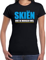 Apres ski t-shirt Skien doe ik morgen wel zwart  dames - Wintersport shirt - Foute apres ski outfit/ kleding/ verkleedkleding XS