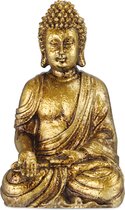 relaxdays Statue de Bouddha or - 30cm - Statue ornementale de Bouddha - rustique - pierre artificielle - assise