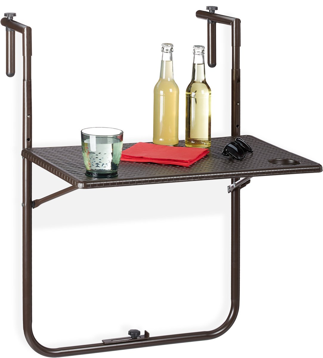 Relaxdays balkontafel verstelbaar - bruine klaptafel - hangtafel balkon - tafel inklapbaar