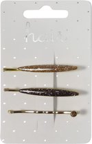 Haarspeld - Haarschuifje 5.0cm Assorti Glitter Epoxy en Strass Steen - Goud/Bruin - 3 stuks