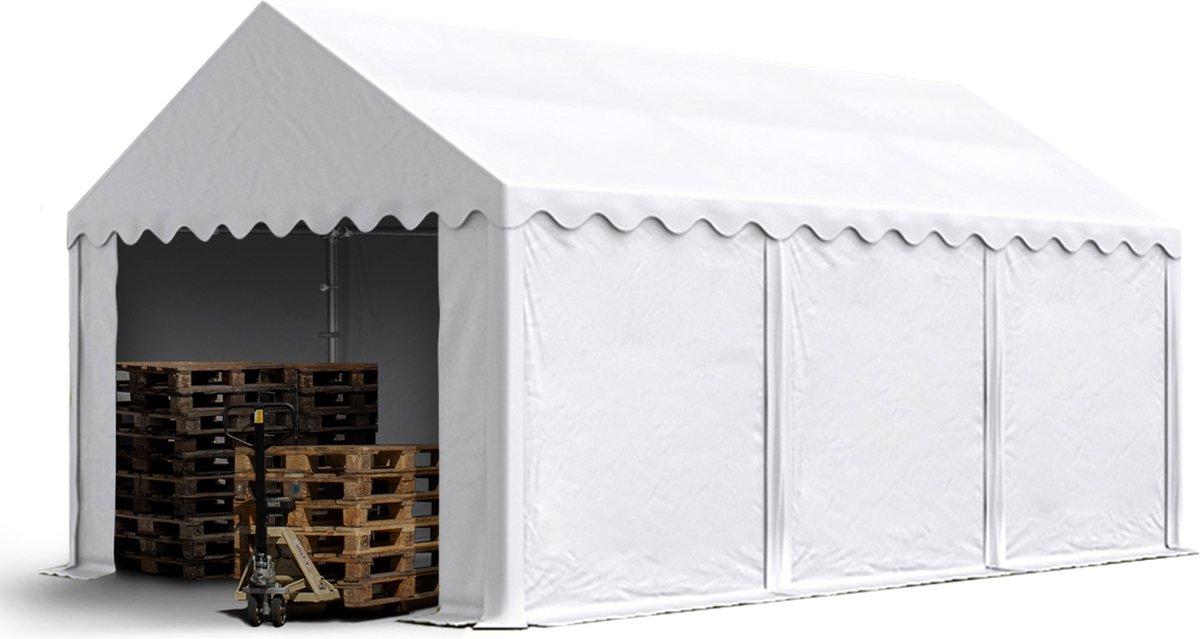 Opslagtent 4x6 m stabiele industrietent met PVC-Zeil 750 N wit beschutting met grondframe