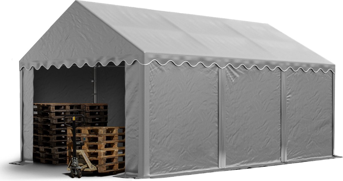 Opslagtent 3x6 m stabiele industrietent met PVC-Zeil 750 N grijs beschutting met grondframe