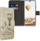 kwmobile telefoonhoesje voor Samsung Galaxy A41 - Hoesje met pasjeshouder in donkerbruin / beige - Luchtballon en Bergen design