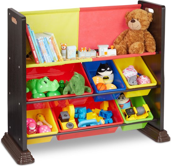 Relaxdays armoire à jouets avec poubelles - armoire de rangement de speelgoed - armoire pour enfants - porte-jouets enfant