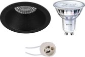 LED Spot Set - Prima Pollon Pro - GU10 Fitting - Inbouw Rond - Mat Zwart - Verdiept - Ø82mm - Philips - SceneSwitch 827 36D - 1.5W-5W - Warm Wit 2200K-2700K - Dimbaar