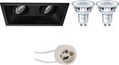 LED Spot Set - Pragmi Zano Pro - GU10 Fitting - Inbouw Rechthoek Dubbel - Mat Zwart - Kantelbaar - 185x93mm - Philips - CorePro 827 36D - 4.6W - Warm Wit 2700K - BES LED
