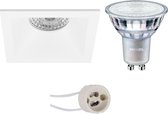 LED Spot Set - Primux Pollon Pro - GU10 Fitting - Inbouw Vierkant - Mat Wit - Verdiept - 82mm - Philips - MASTER 927 36D VLE - 4.9W - Warm Wit 2200K-2700K - DimTone Dimbaar