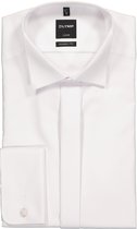OLYMP Luxor modern fit overhemd - smoking overhemd - wit - structuur stof met een wing kraag - Strijkvrij - Boordmaat: 39