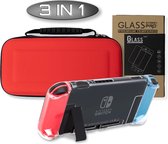 TheSetupStore.com Nintendo Switch  Beschermset - Case - Hoes - Screenprotector - Rood - Transparant - Accessoires - Compleet - Cadeau