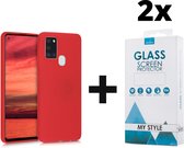 Siliconen Backcover Hoesje Samsung Galaxy A21s Rood - 2x Gratis Screen Protector - Telefoonhoesje - Smartphonehoesje