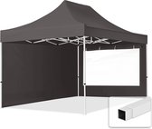 Tente de fête easy up 3x4,5m gazebo pop up – 2 parois latérales (avec fenêtres panoramiques) pavillon PES300 cadre acier gris